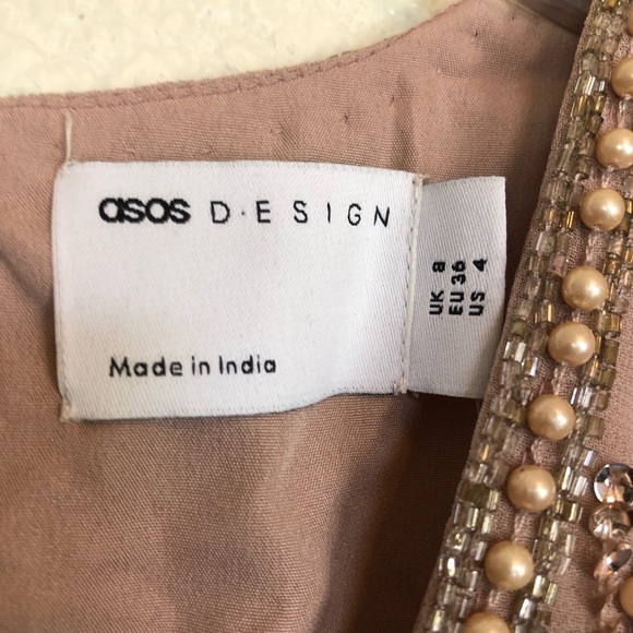 ASOS DESIGN drape back embellished midi dress sz US 4 Nude Pink Sequins Wedding - Picture 9 of 12